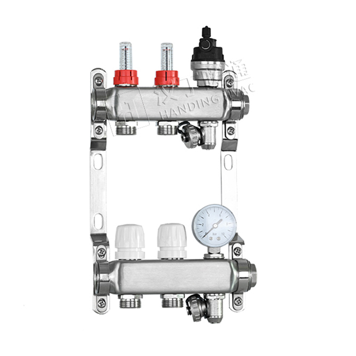 Stainless Steel Underfloor Heating Manifold With Drain Valve and Pressure Gage